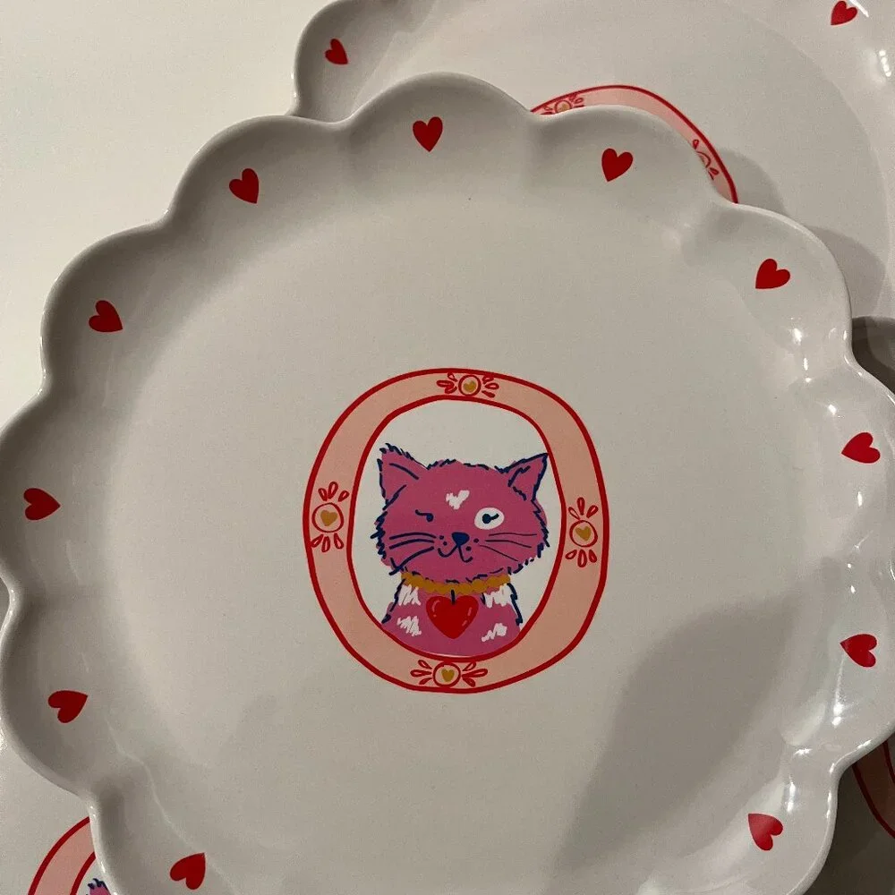 Cat Novelty Dinner Plates - Set of‎ SIX ( 10.5 inch - Melamine and Bamboo) (NEW)